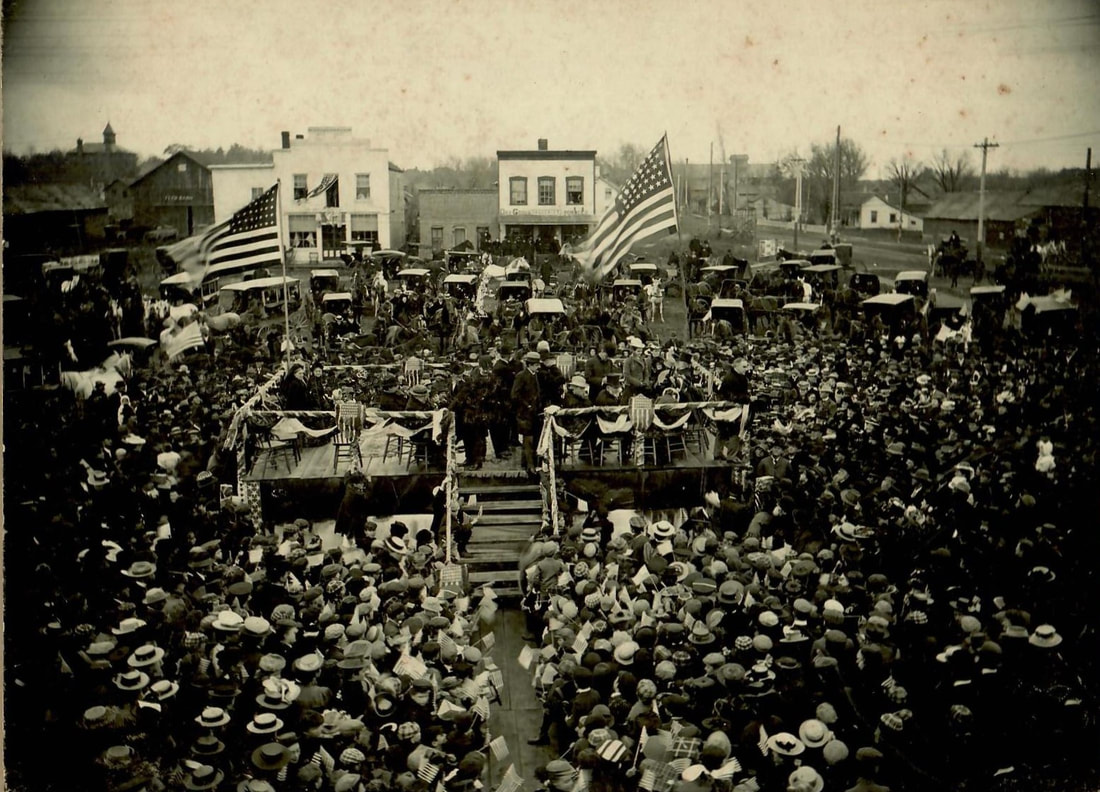 President McKinley giving a speech at the Depot in 1899